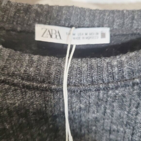 Zara Womens Sweater Med Ribbed Gray Embroidered Sequined NWT - Picture 5 of 9